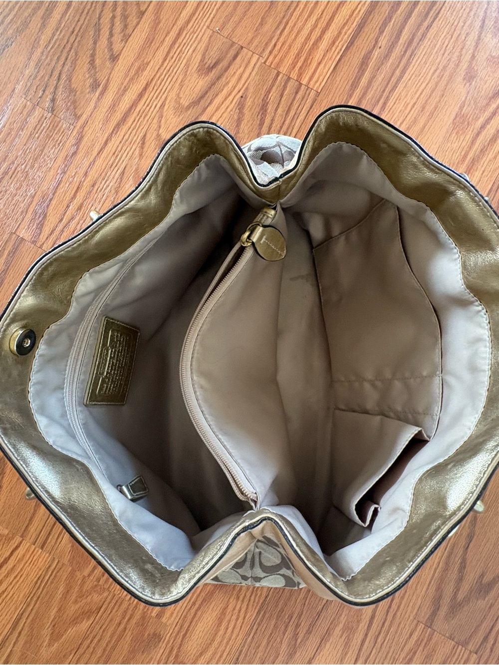 Coach Brown Signature Tote with Gold Trim - Picture 5 of 6